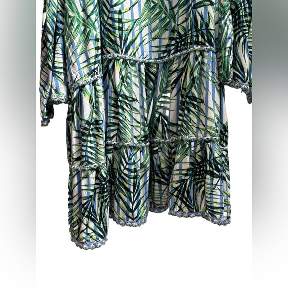 Red Carter Anthropologie Flowy Ruffle Tiered beach coverup dress, palm tree - Picture 6 of 12